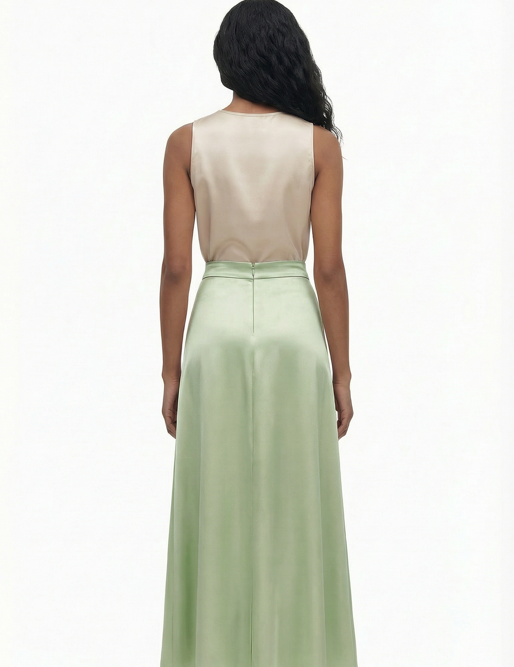 Silk bias skirt in lime