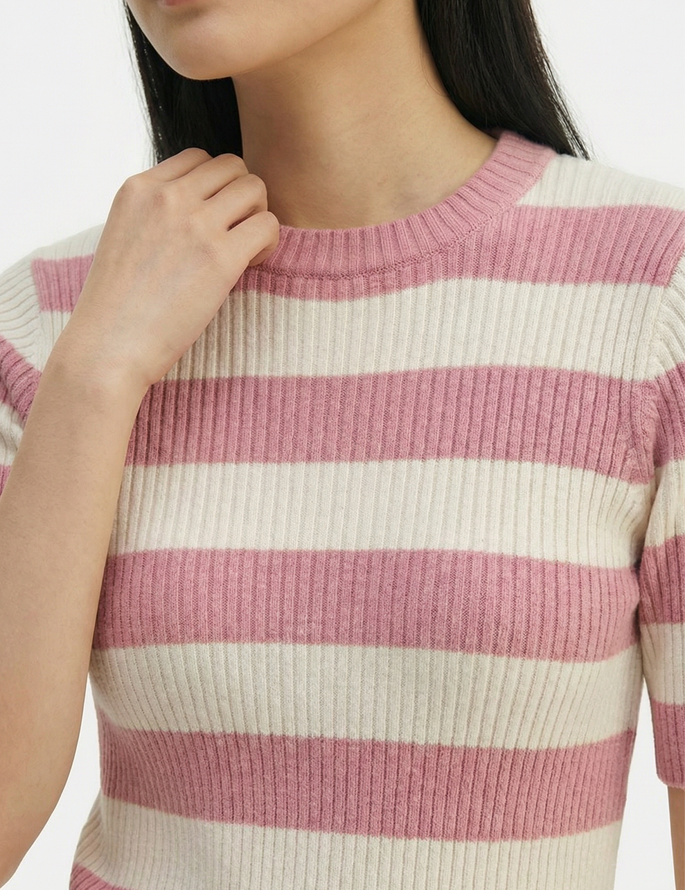 Striped knit t-shirt in pink