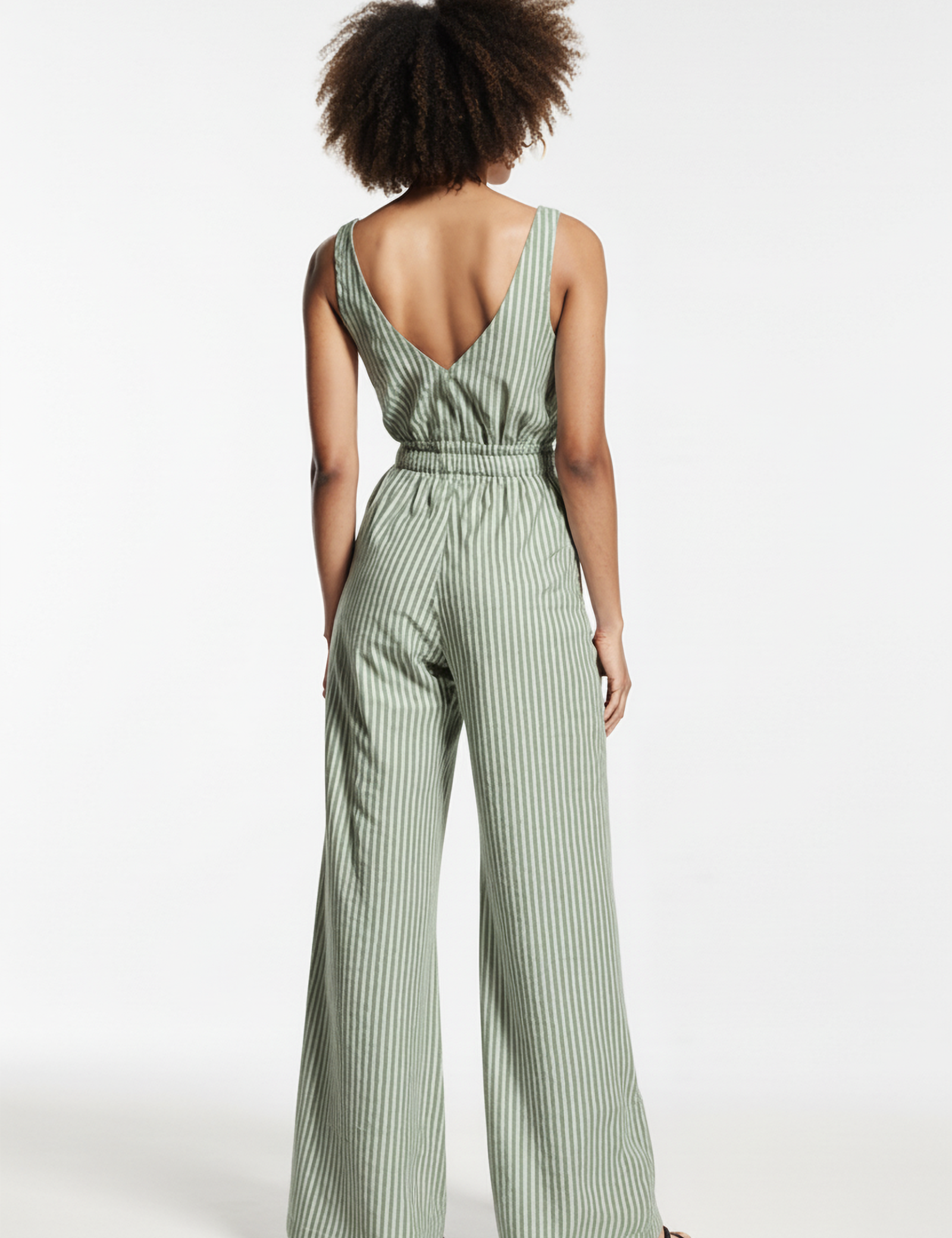 Striped jumpsuit in lime