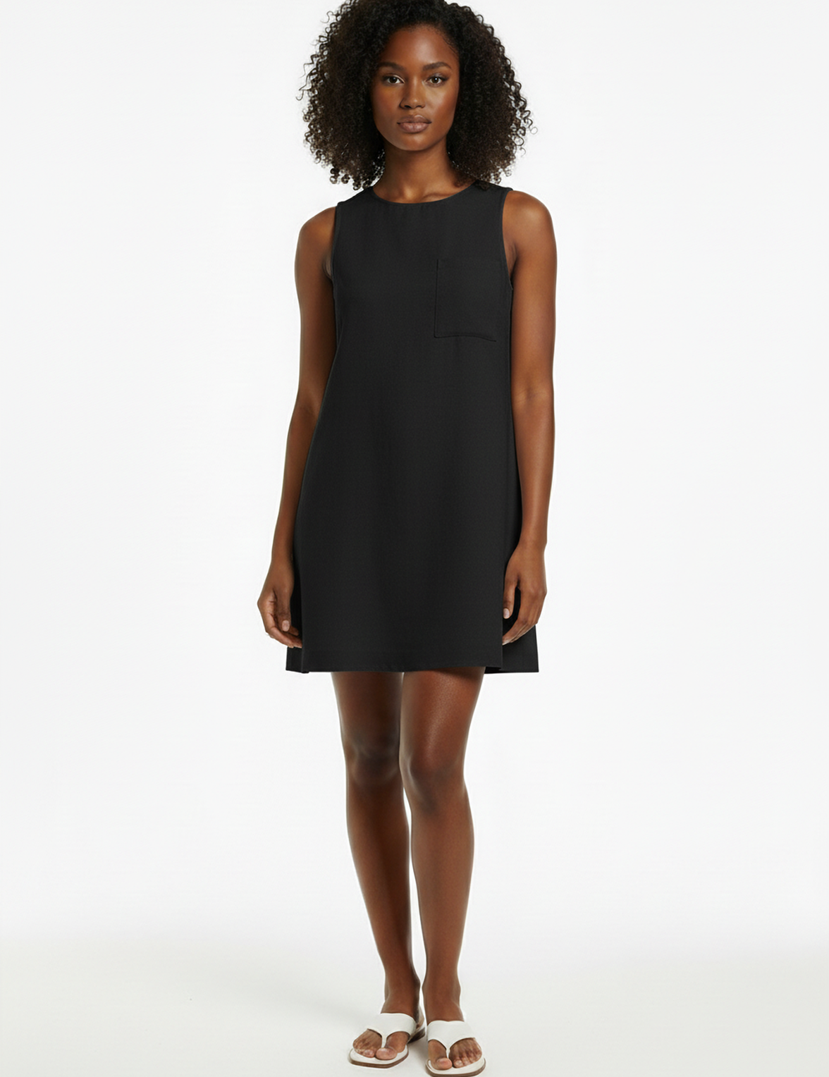 Linen shift dress in black