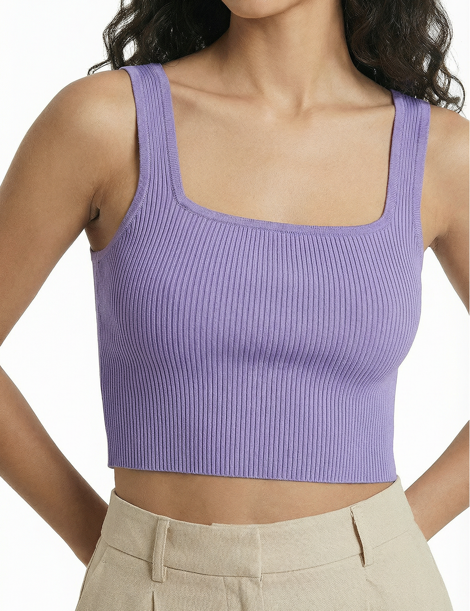 Knit crop tank in purple