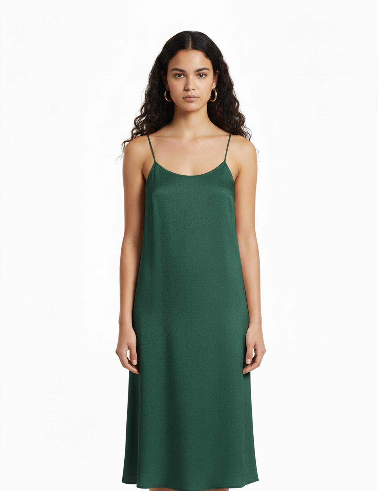 Classic silk slip dress in emerald