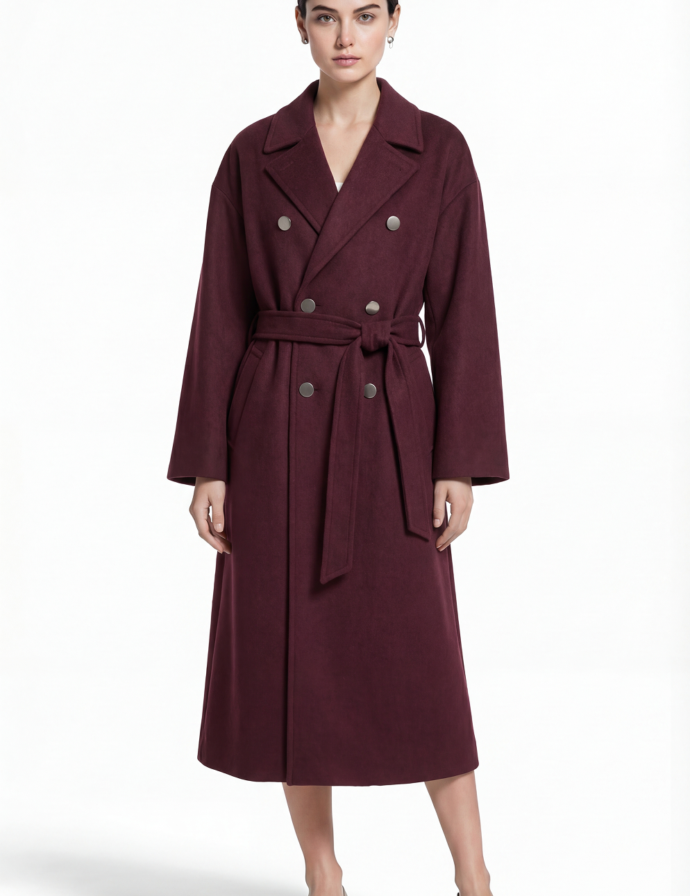 Wool trench in maroon