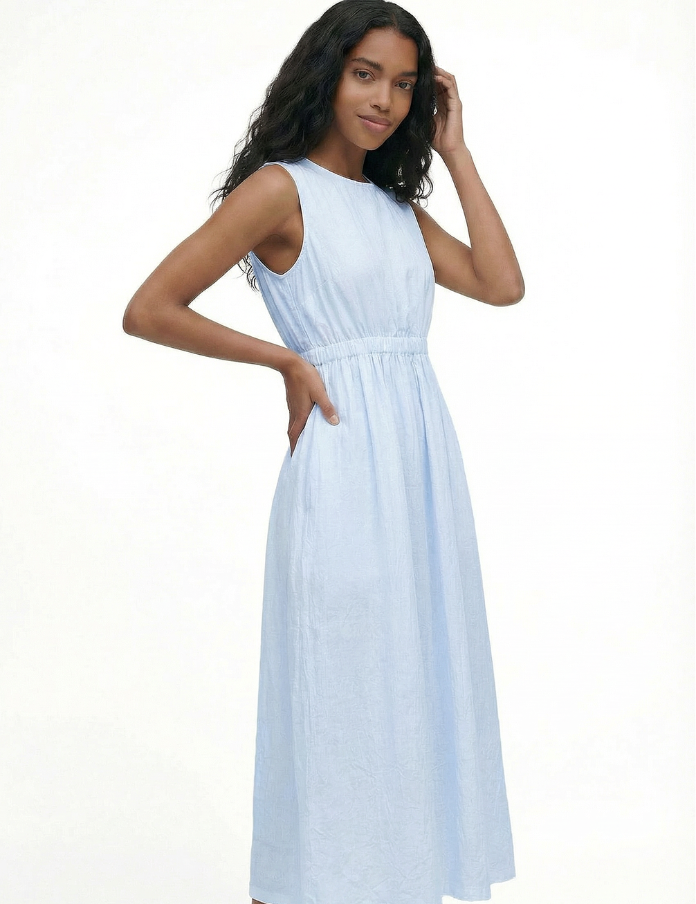 Portrait dress in baby blue