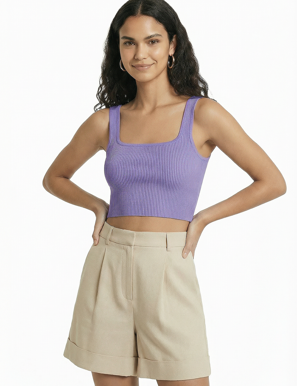 Knit crop tank in purple