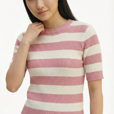 Striped knit t-shirt in pink