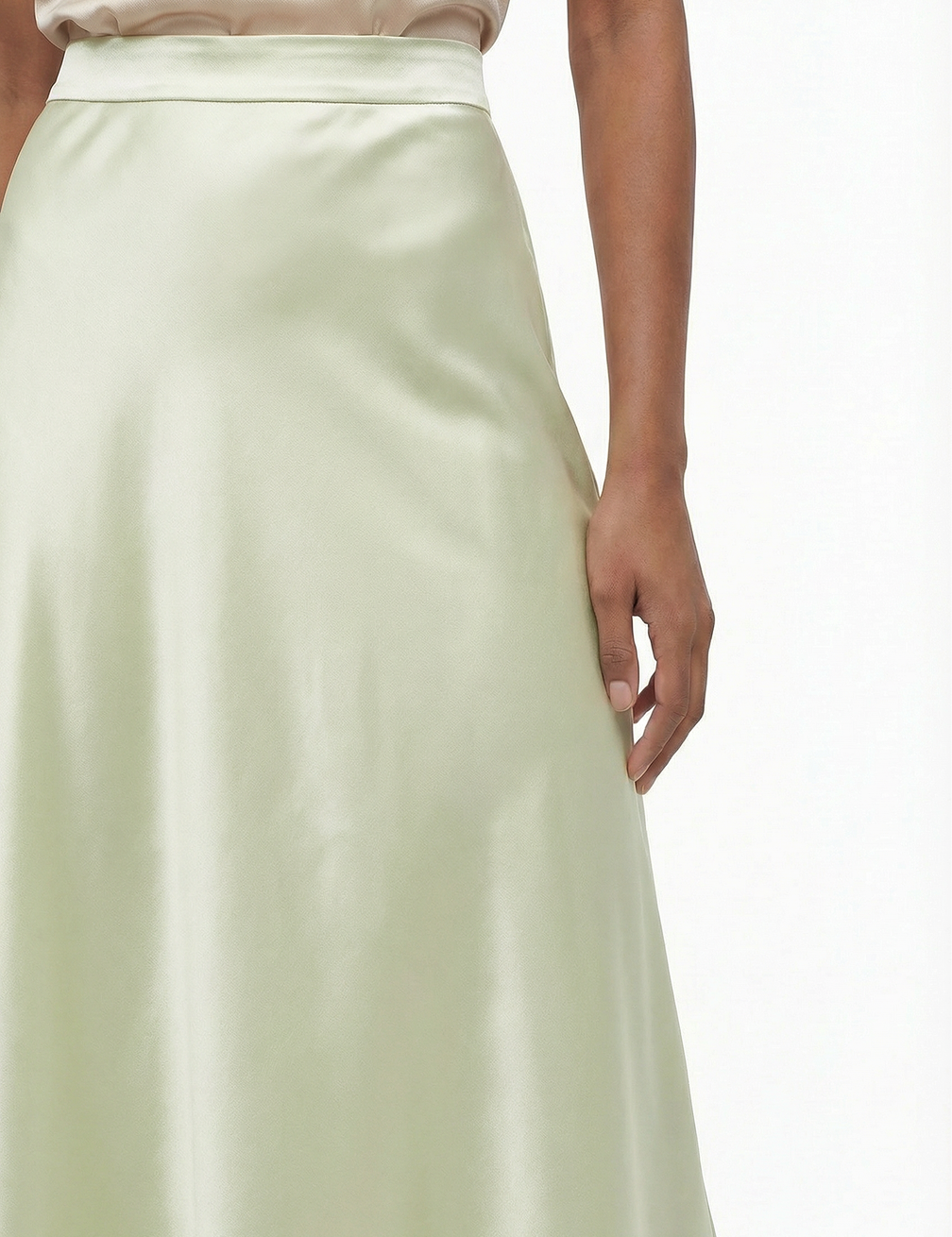 Silk bias skirt in lime