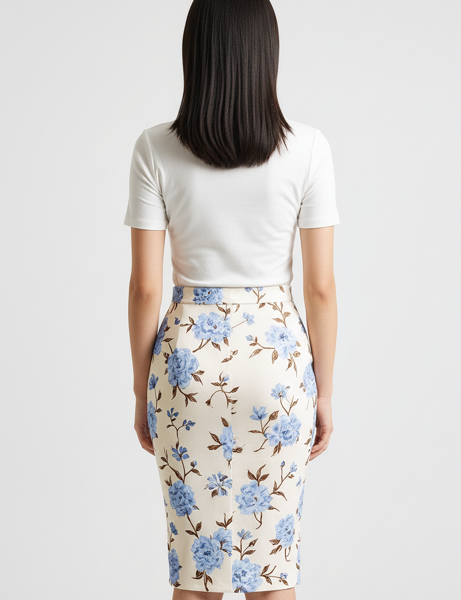 Floral pencil skirt in light blue