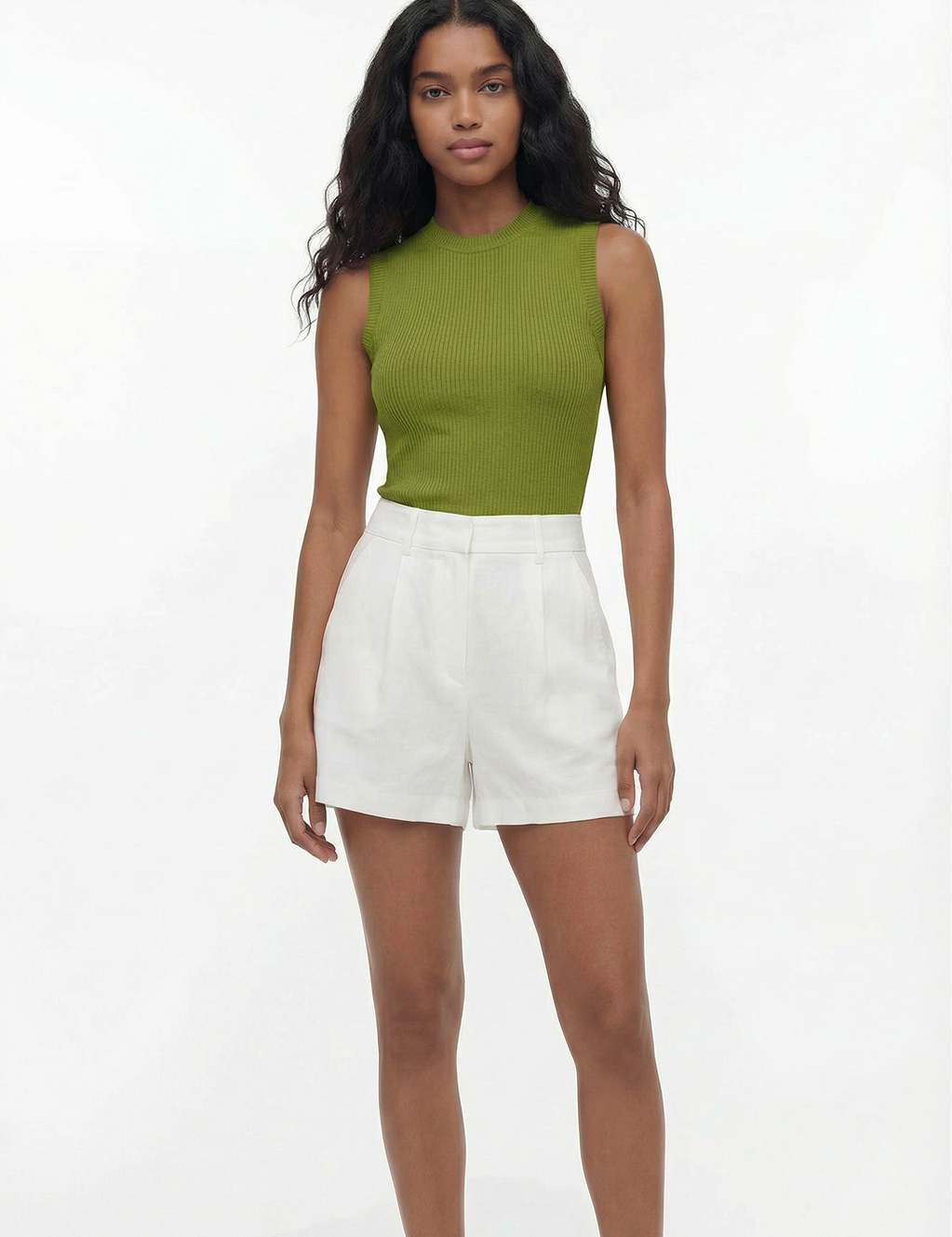 Knit sleeveless top in olive
