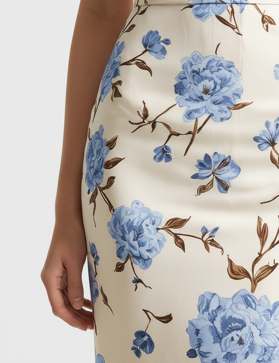 Floral pencil skirt in light blue