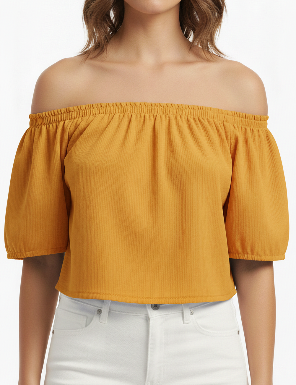 Off-shoulder top in mustard