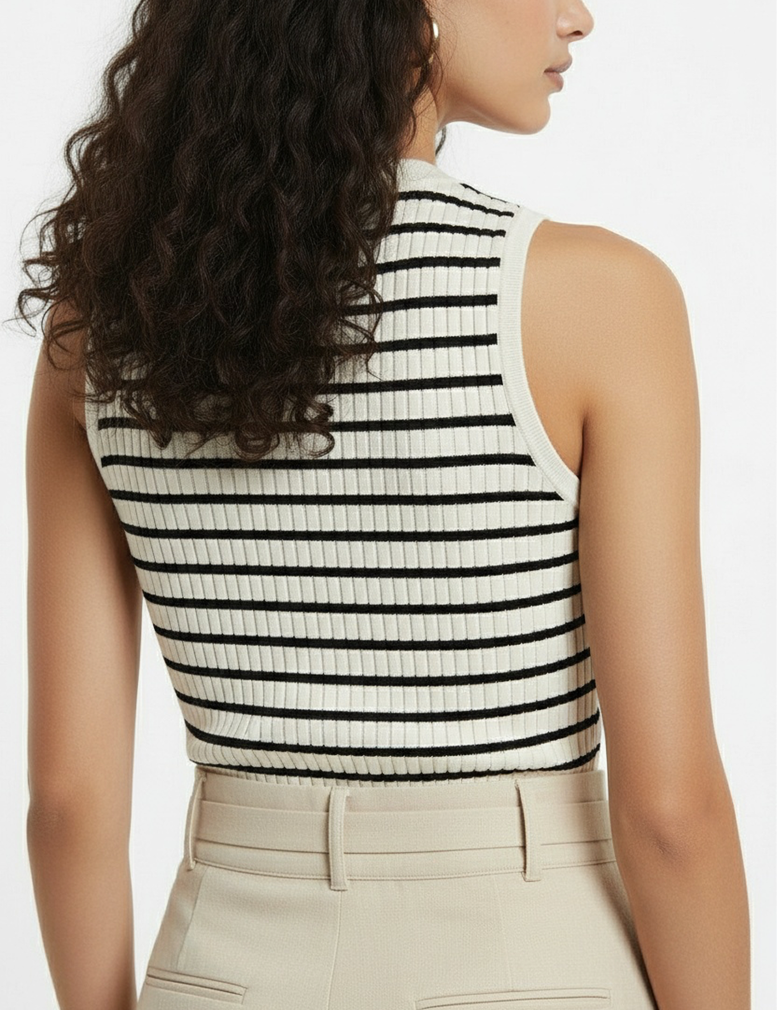 Striped knit vest in black