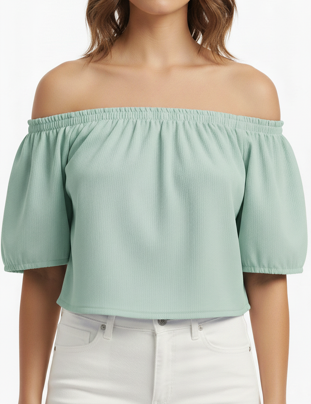 Off-shoulder top in seafoam