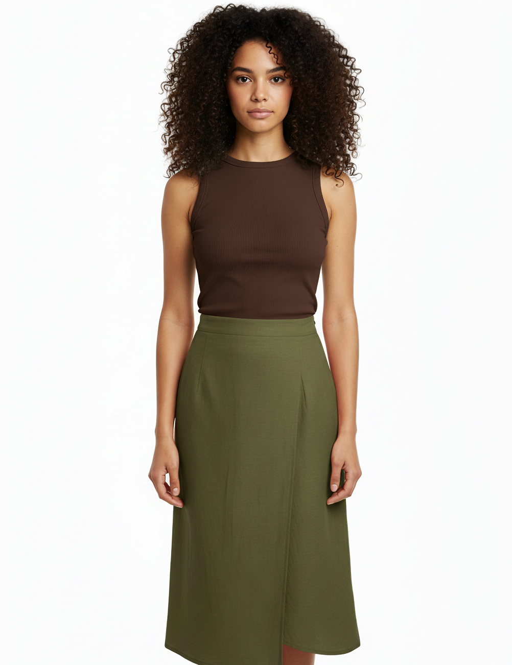 Bias wrap skirt in olive