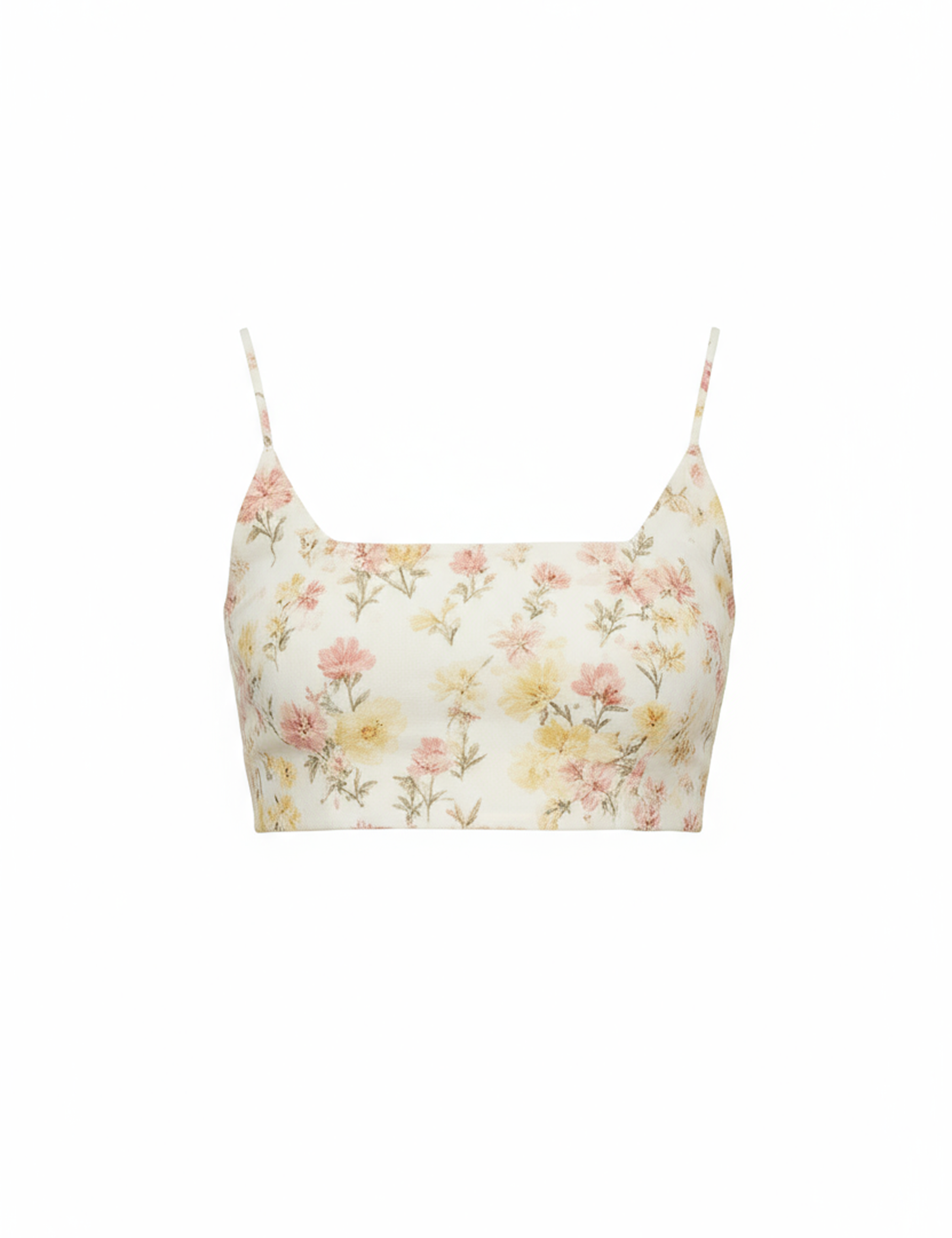 Floral crop tank in ivory