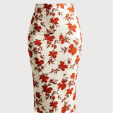 Floral pencil skirt in red