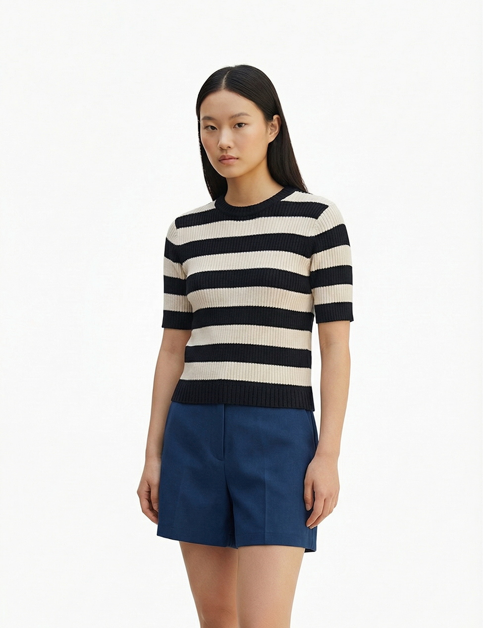 Striped knit t-shirt in black