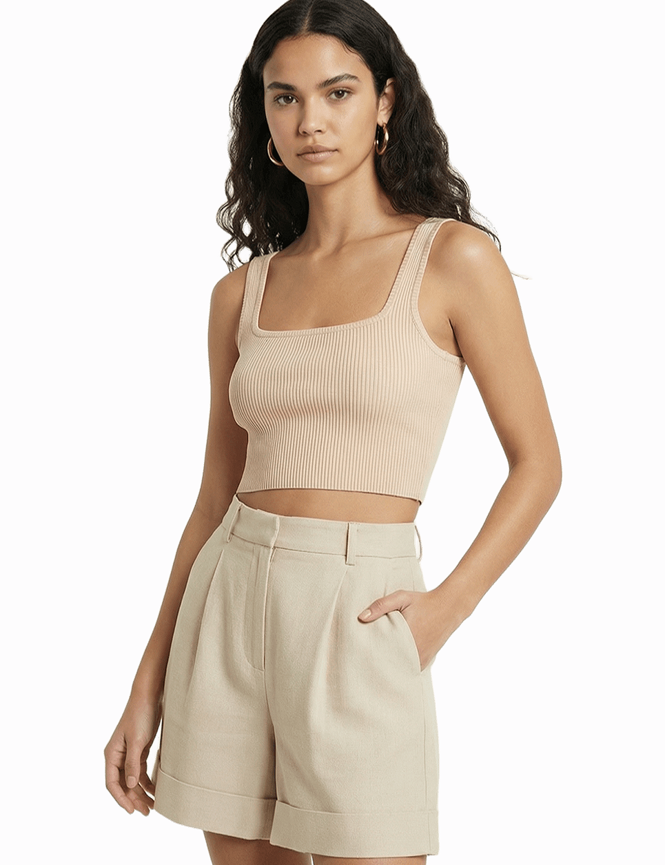 Knit crop tank in beige