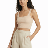 Knit crop tank in beige