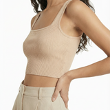 Knit crop tank in beige