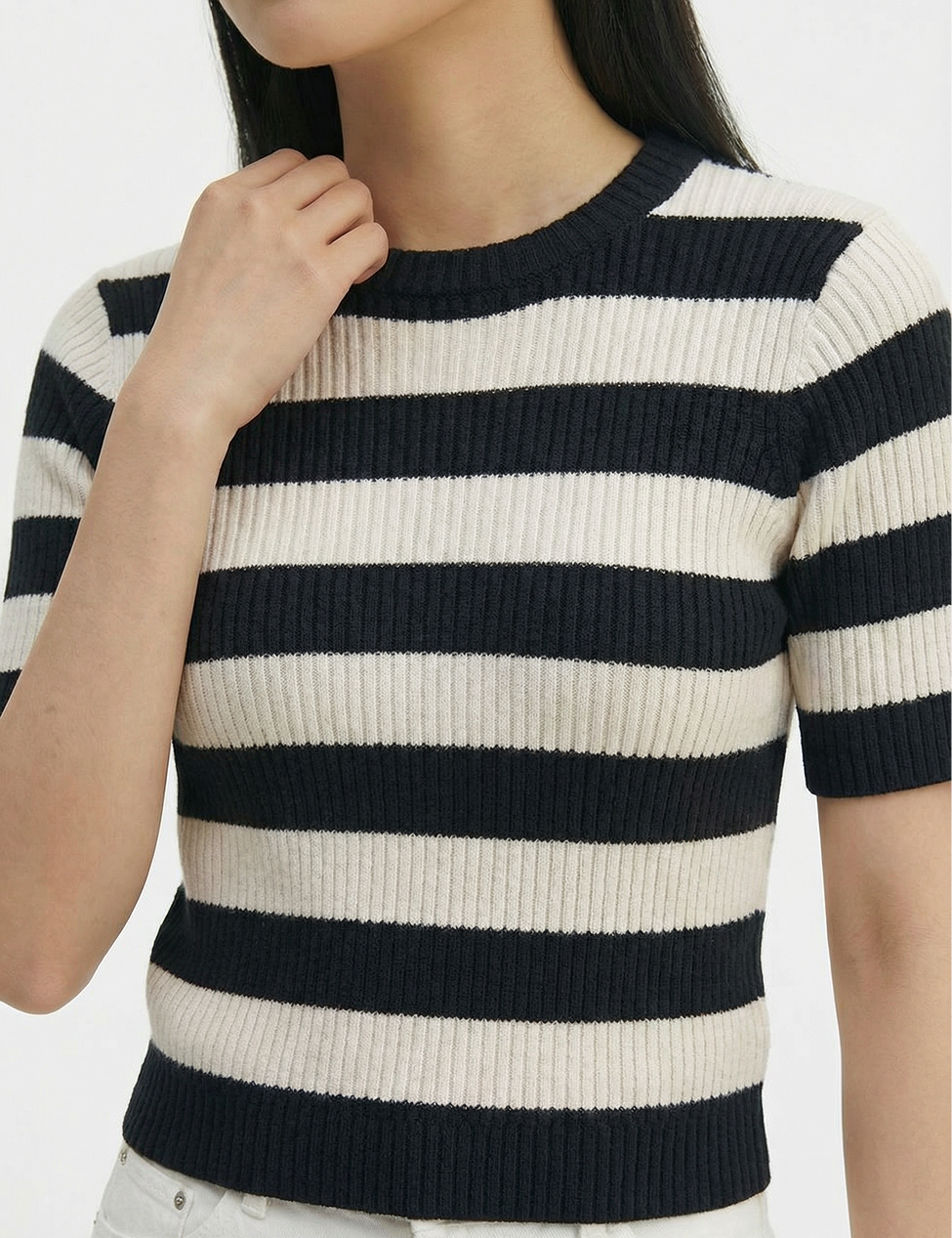 Striped knit t-shirt in black