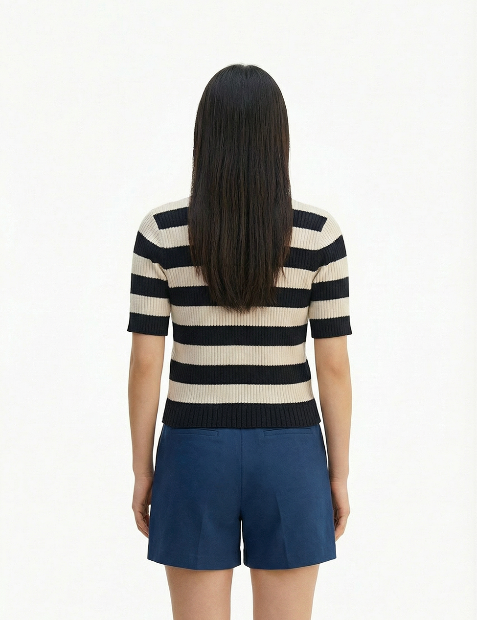 Striped knit t-shirt in black
