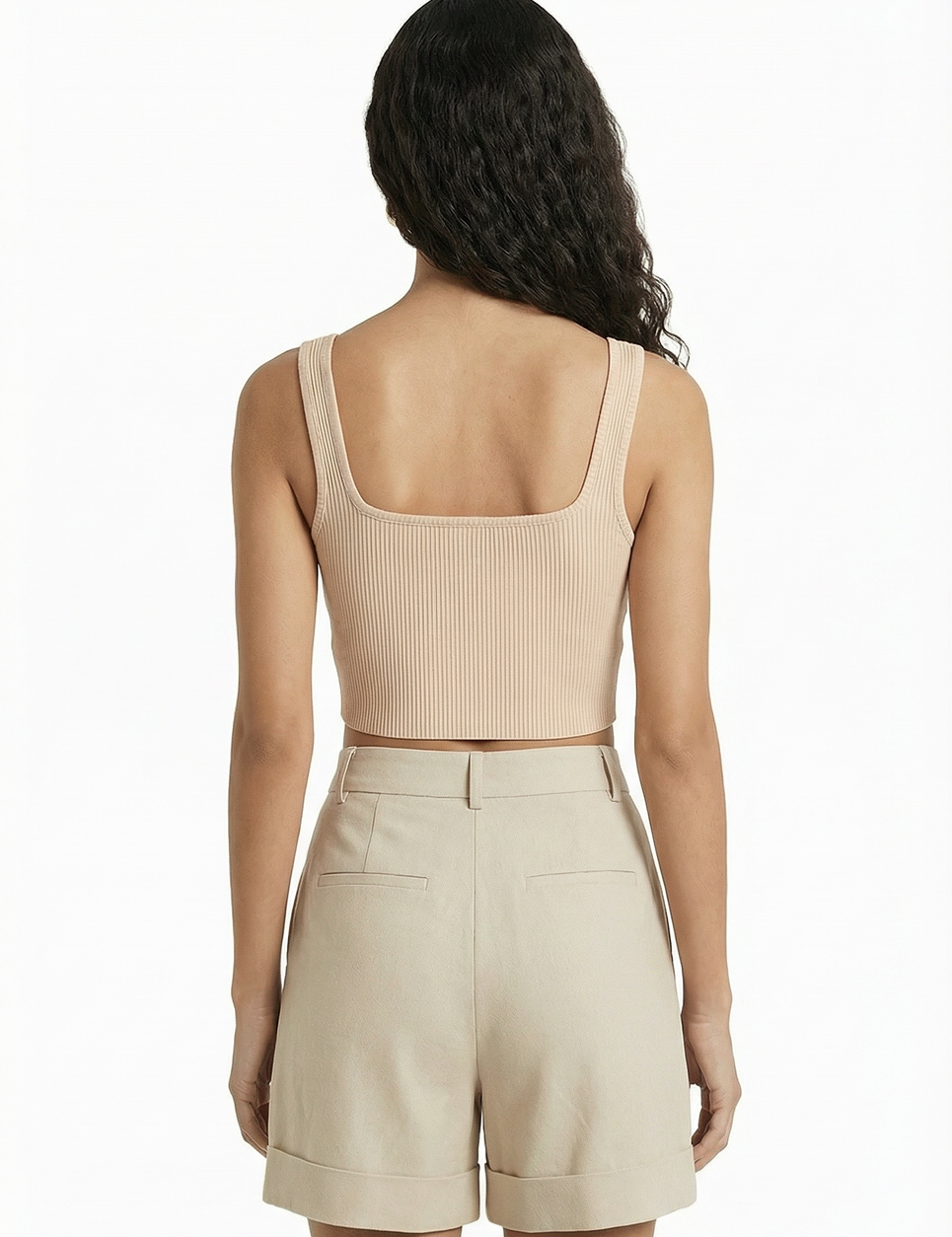 Knit crop tank in beige