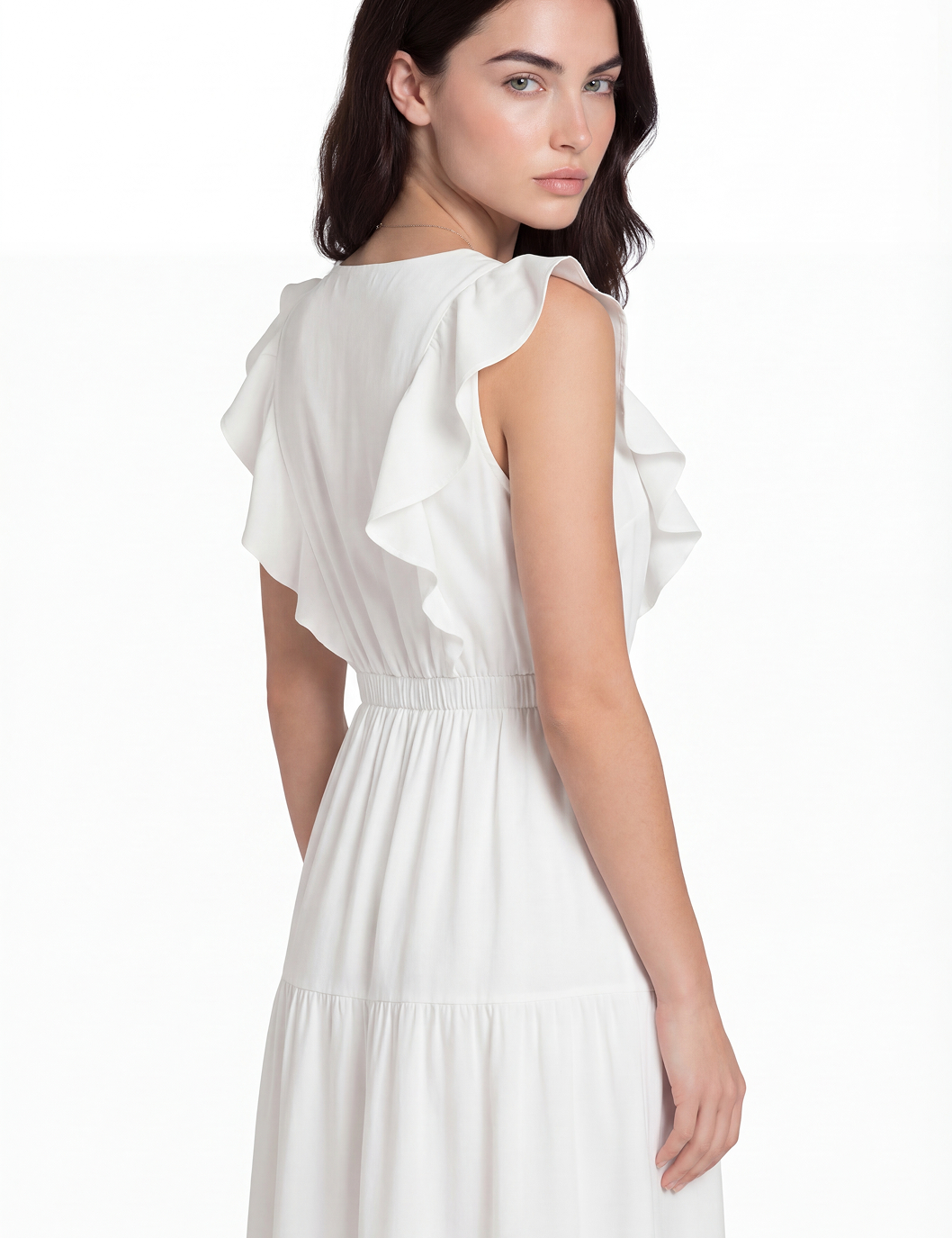 Ruffle mini dress in white