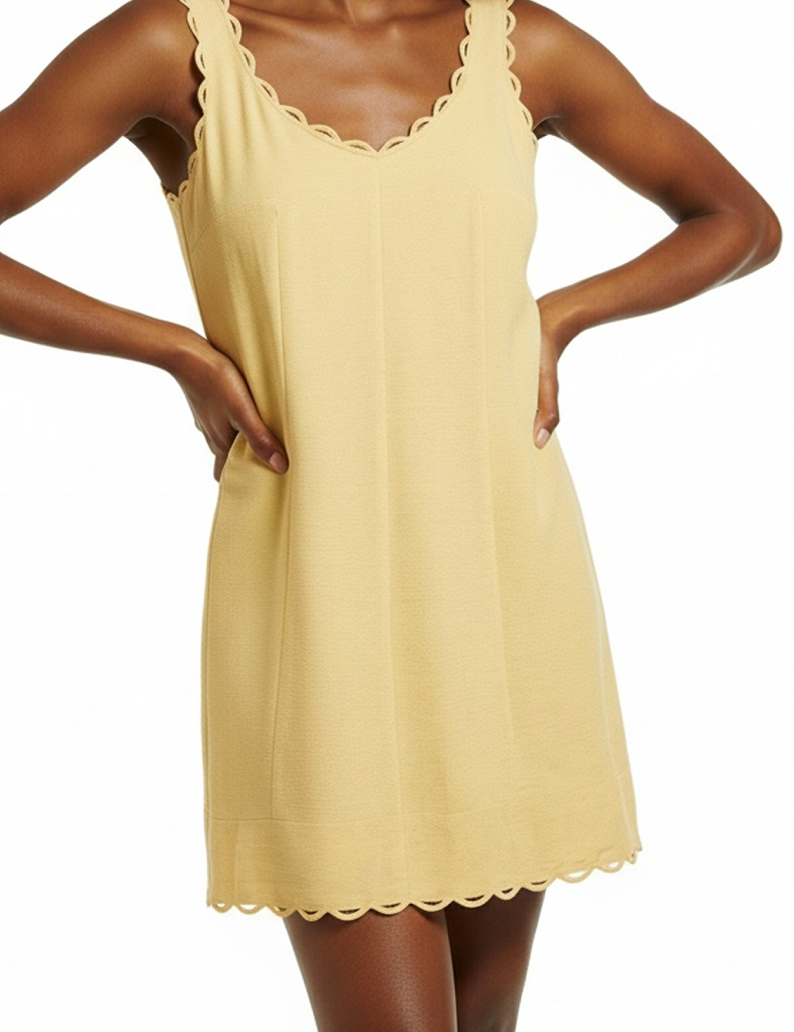 Scalloped mini dress in butter