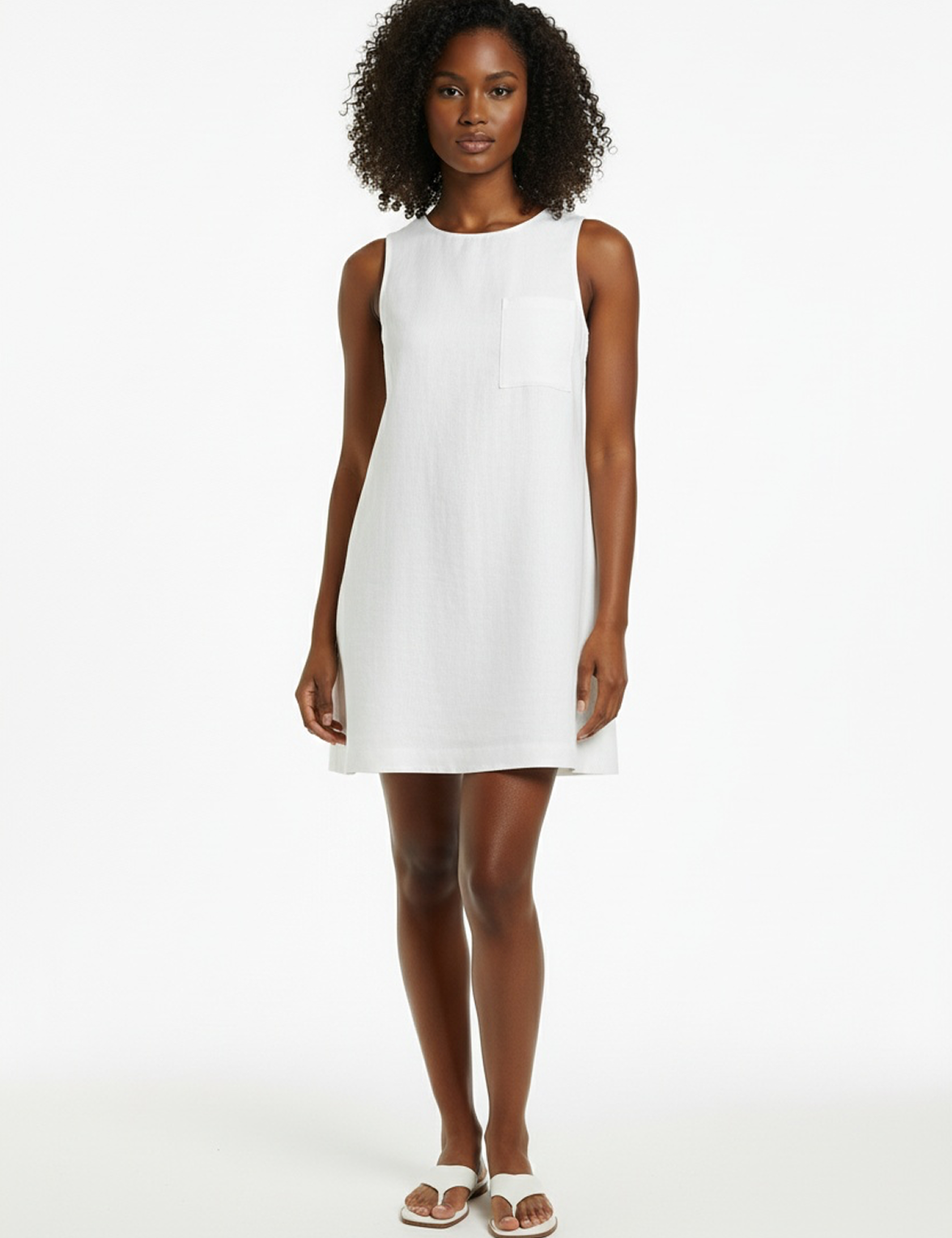 Linen shift dress in white