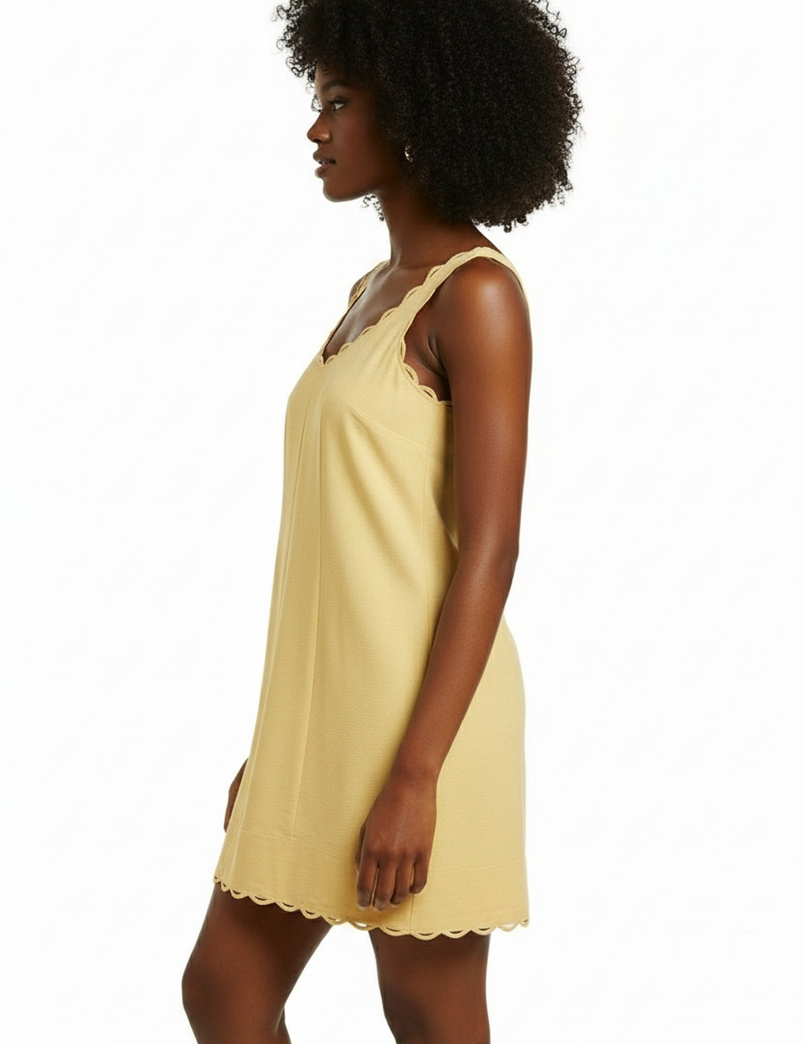 Scalloped mini dress in butter