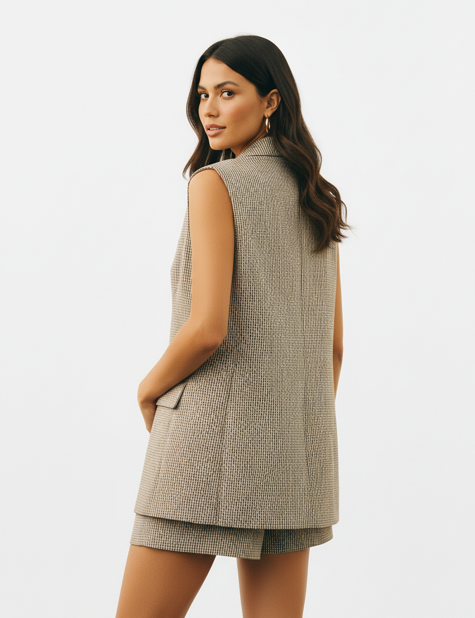 Oversized suit vest in tan