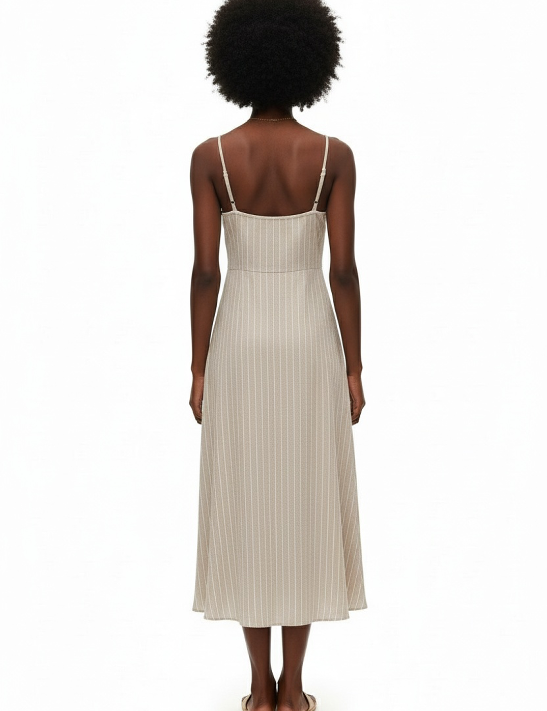 Striped tank dress in beige