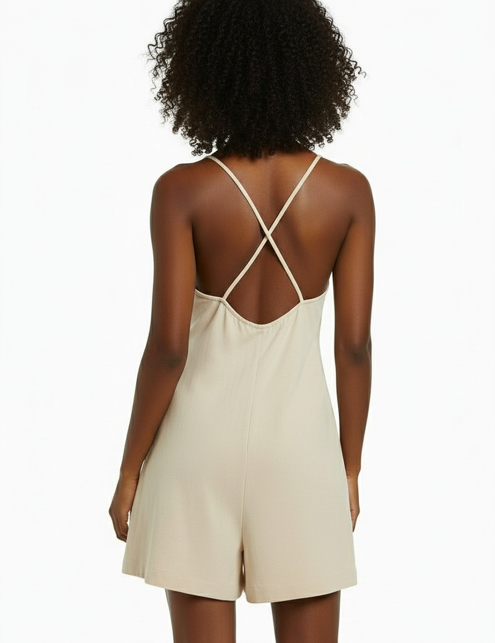 Silk romper in beige