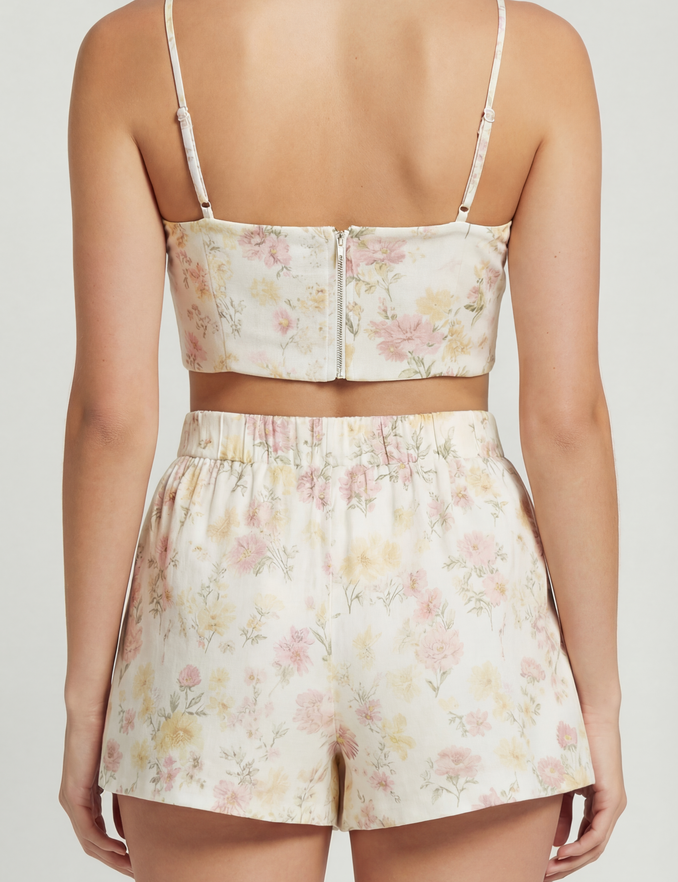 Floral crop tank in ivory