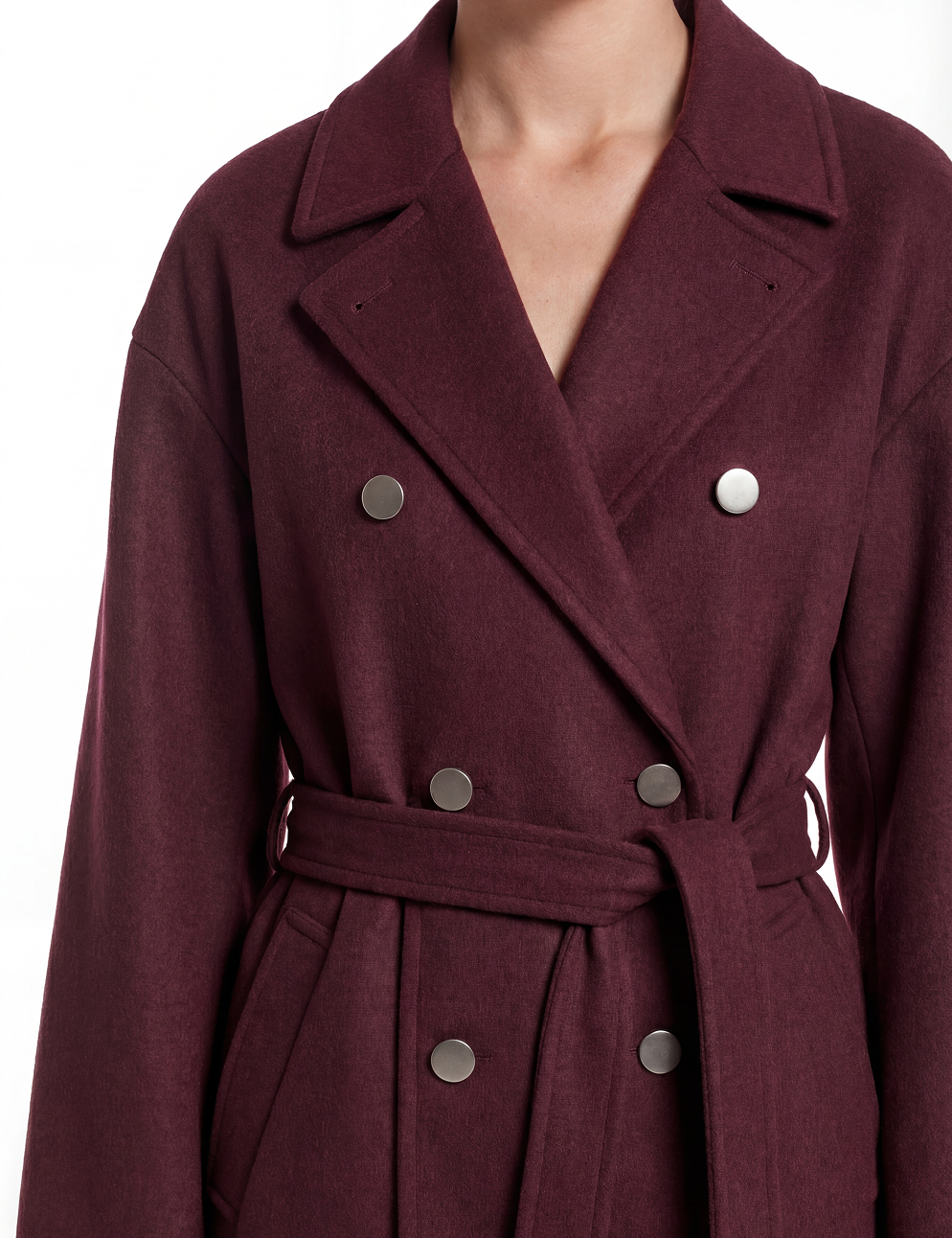 Wool trench in maroon