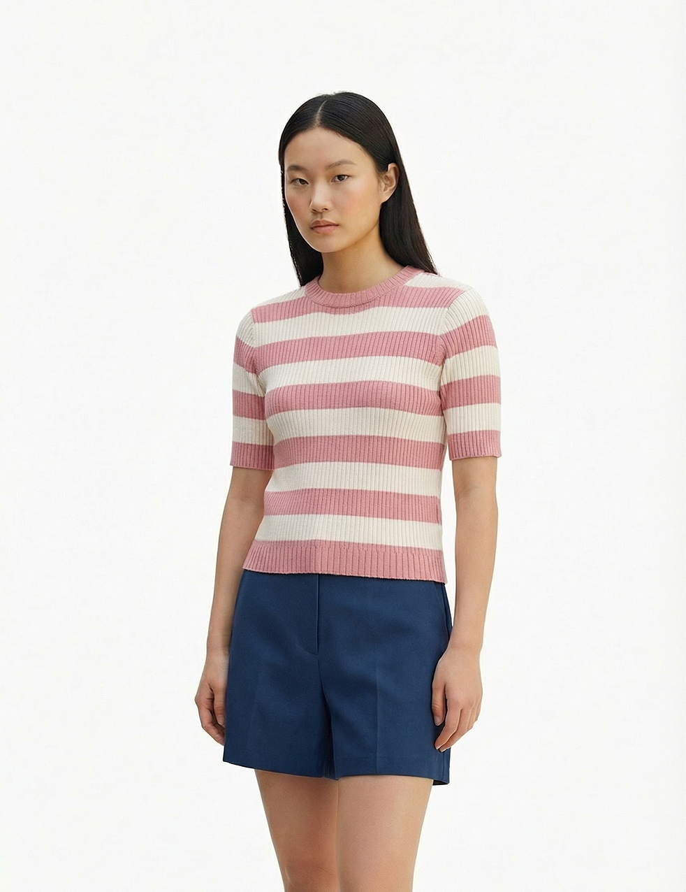 Striped knit t-shirt in pink