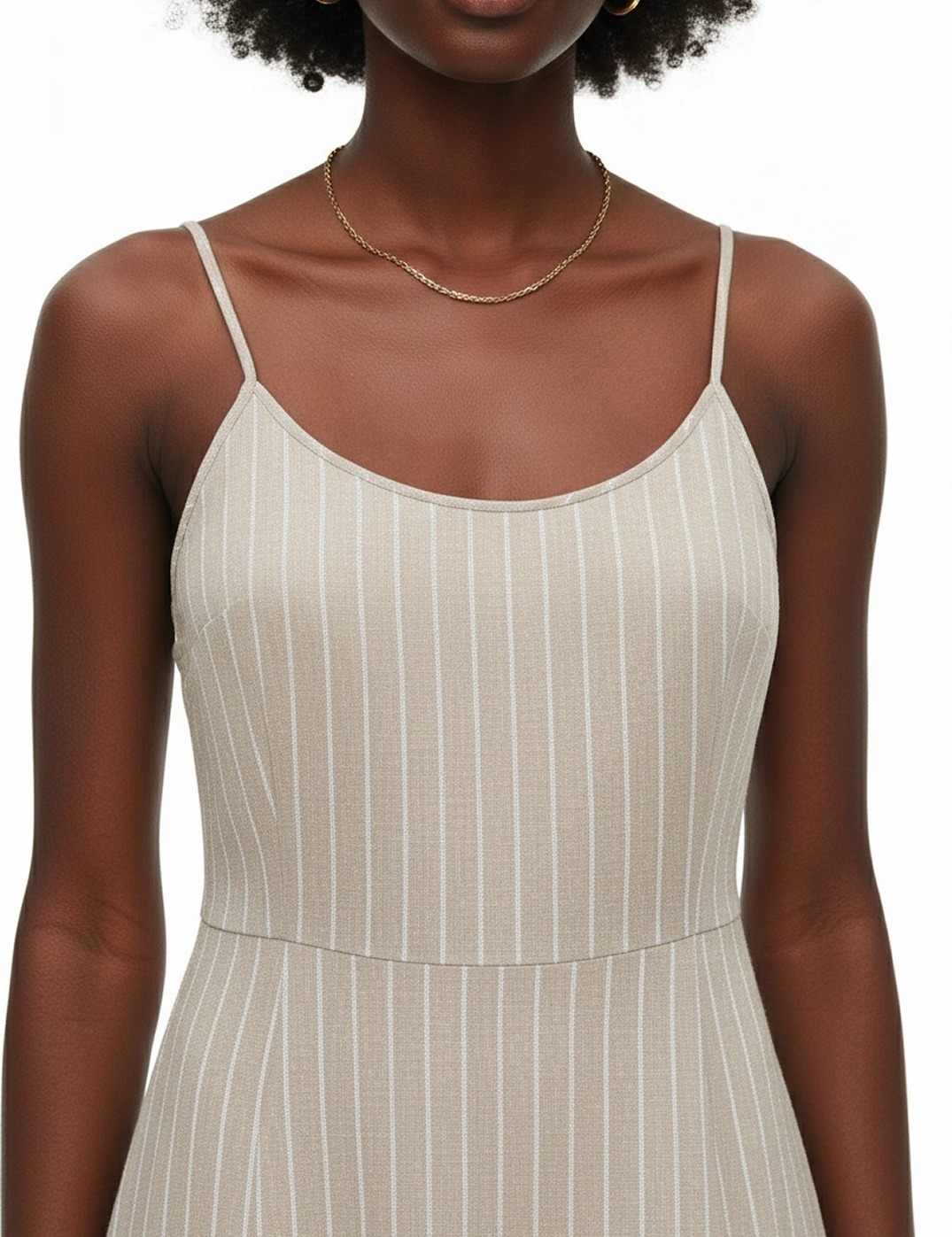 Striped tank dress in beige
